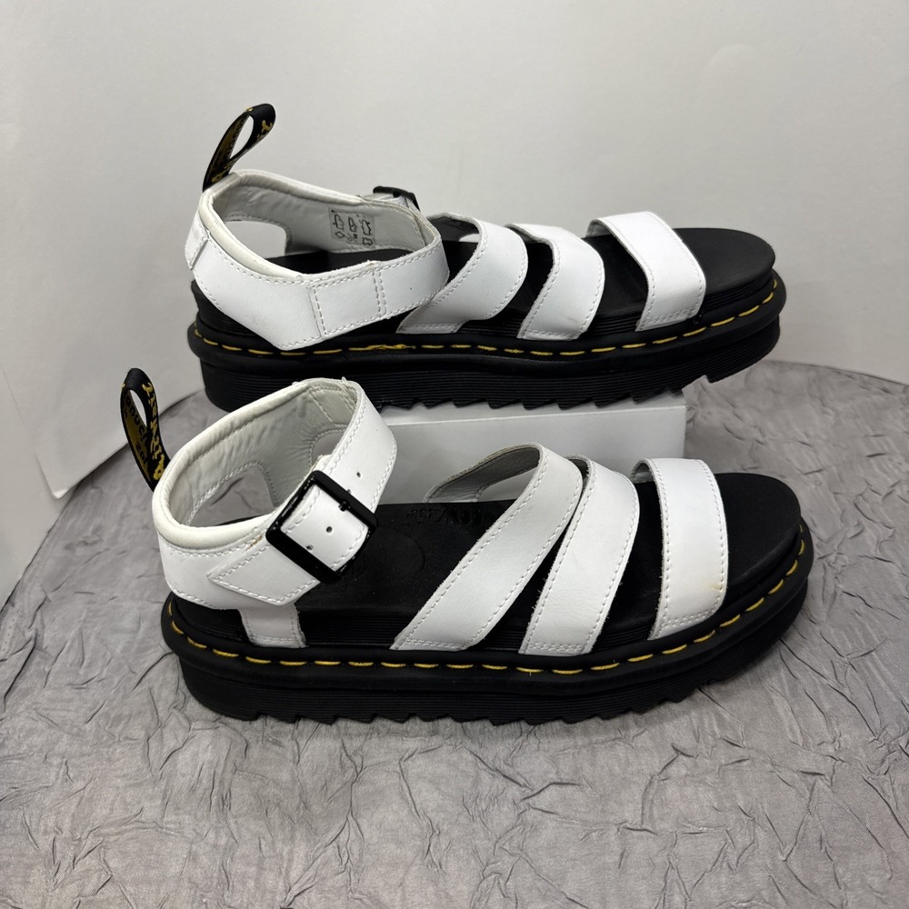 Dr. Martens White Leather Platform Fisherman Sandals with Black Sole